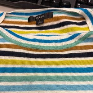 J. Crew Women’s Striped Crewneck Sweater in Blue, Green, Yellow, Tan, Navy,